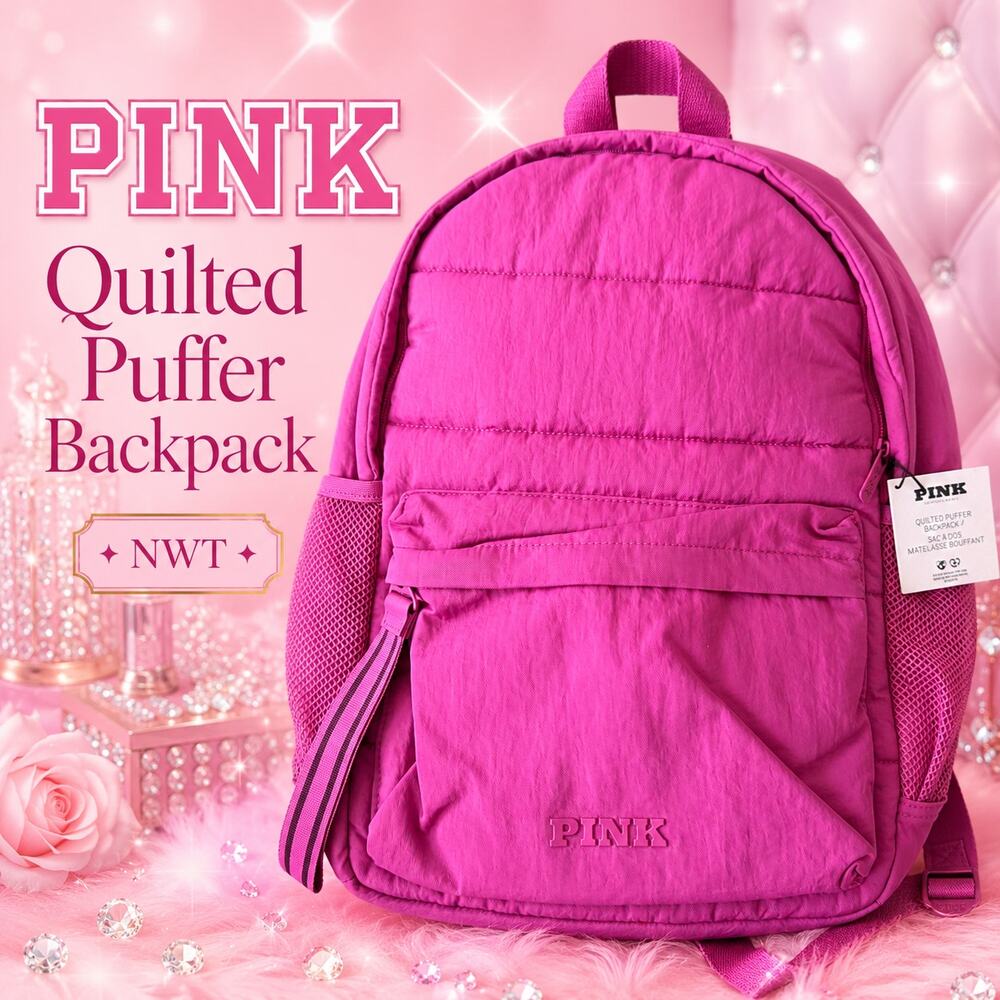 PINK Victoria’s Secret Quilted Puffer Backpack Pink NWT
